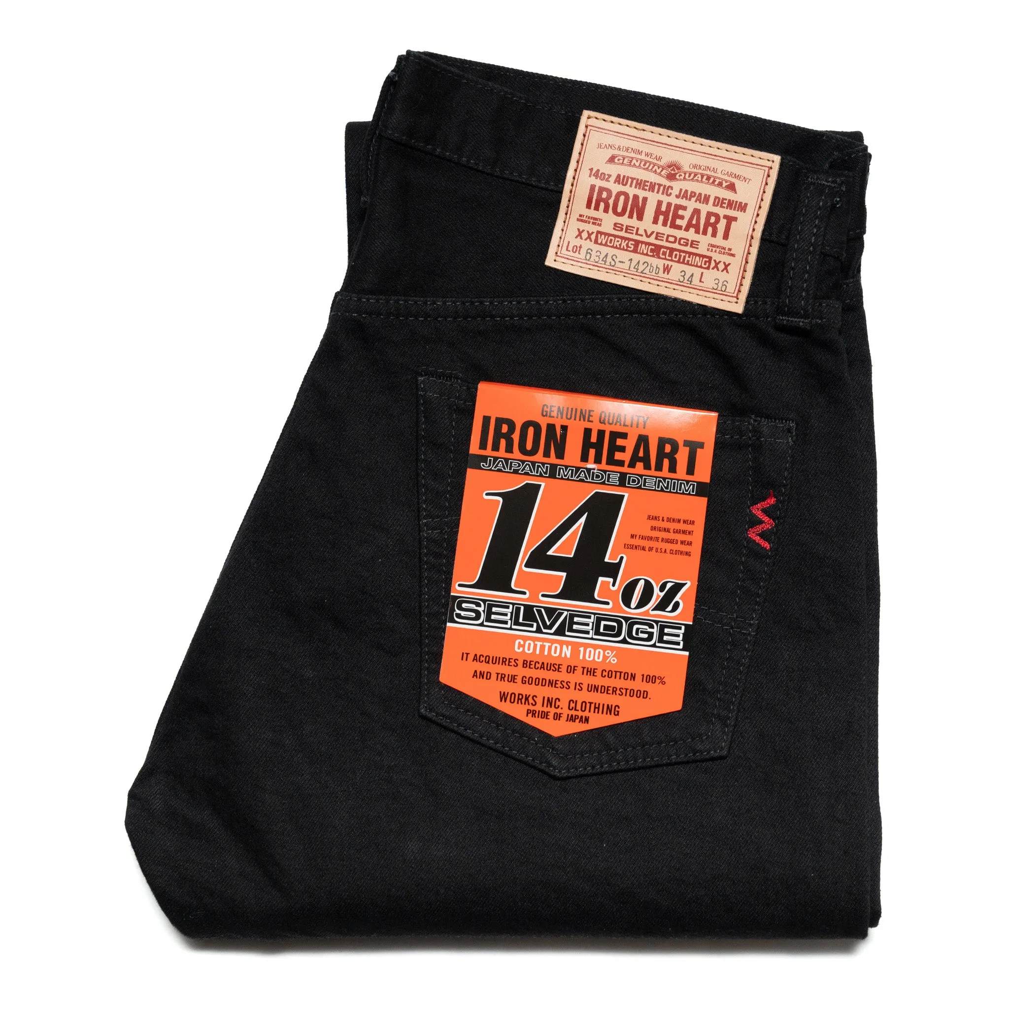 IH-634S-142bb 14oz Selvedge Denim Straight Cut Jeans - Black/Black sold by BlackBlue