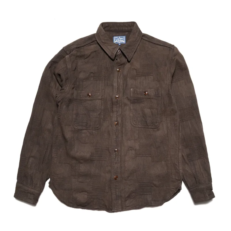 5717 "Amami Dorozome" Boro Jacquard Shirt - Dark Brown made by Studio D'Artisan