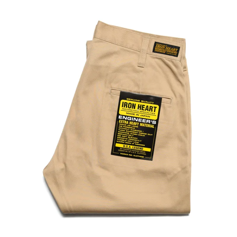 IH-727-KHA 9oz Mercerised Selvedge Cotton Medium/High Rise Tapered Chinos - Khaki made by Iron Heart