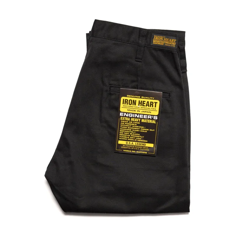 IH-727-BLK 9oz Mercerised Selvedge Cotton Medium/High Rise Tapered Chinos - Black made by Iron Heart