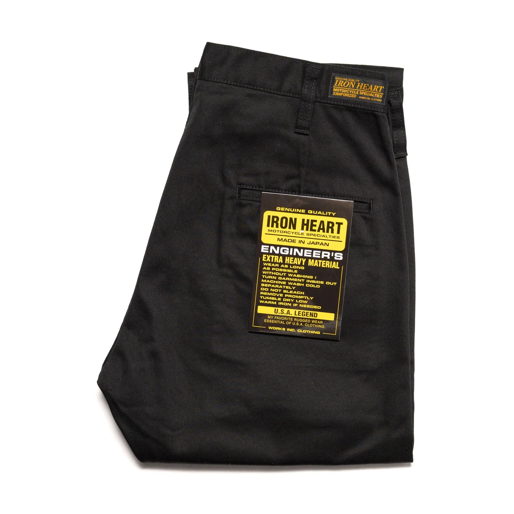 IH-727-BLK 9oz Mercerised Selvedge Cotton Medium/High Rise Tapered Chinos - Black sold by BlackBlue