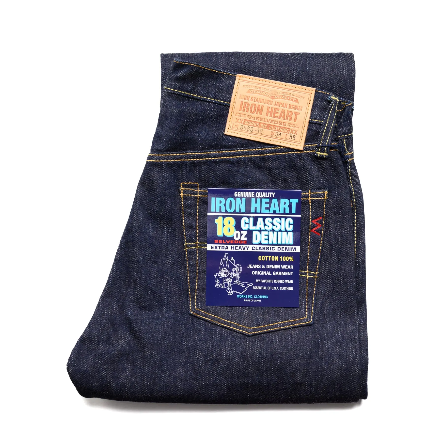 IH-888S-18 18oz Vintage Selvedge Denim Medium/High Rise Tapered Cut Jeans - Indigo sold by BlackBlue