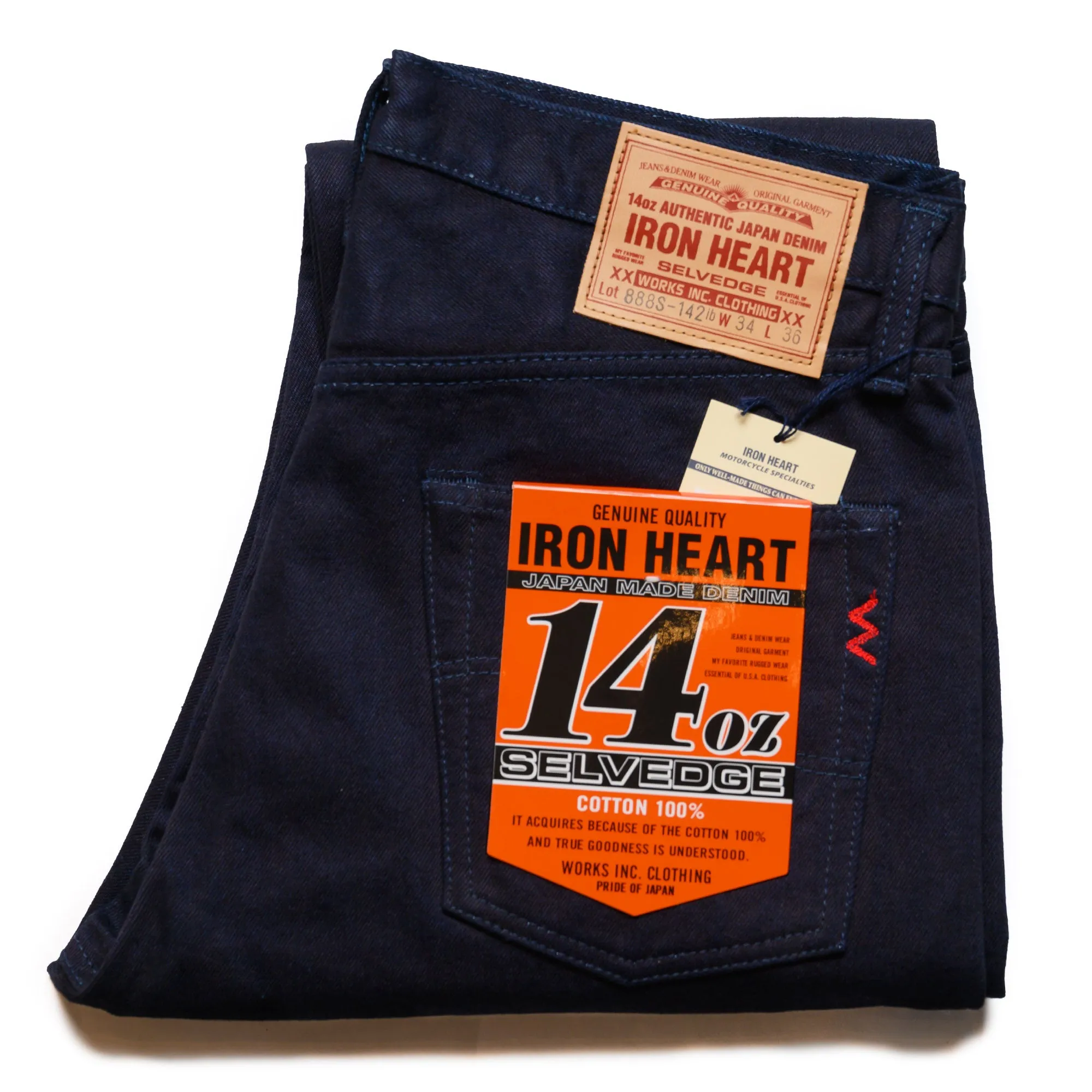 IH-888S-142ib 14oz Selvedge Denim Medium/High Rise Tapered Cut Jeans - Indigo/Black sold by BlackBlue