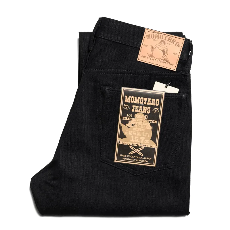 0605-B 15.7oz Zimbabwe Cotton Natural Tapered Selvedge Denim - Black sold by BlackBlue