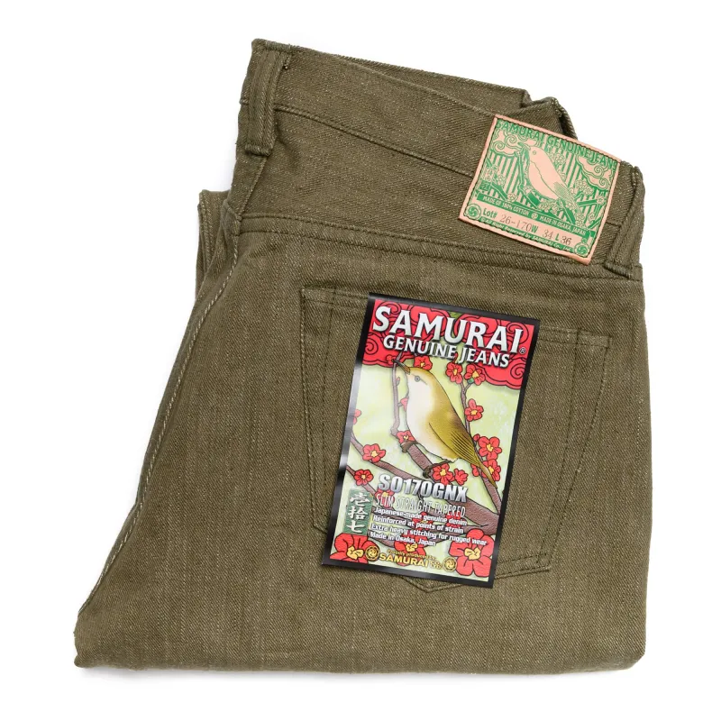 S0170GNX Uguisu Green Selvedge Denim - Slim Straight Tapered made by Samurai Jeans