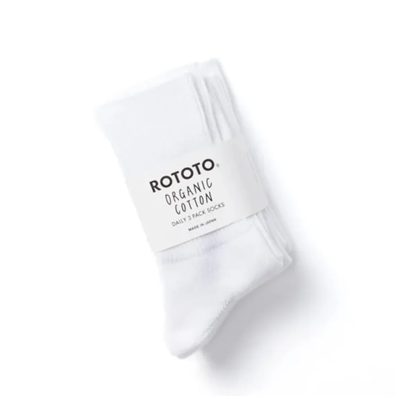 R1427 Organic Daily 3 Pack Ribbed Crew Socks - White sold by BlackBlue