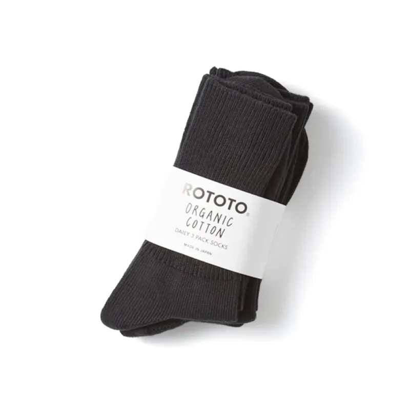 R1427 Organic Daily 3 Pack Ribbed Crew Socks - Black made by ROTOTO