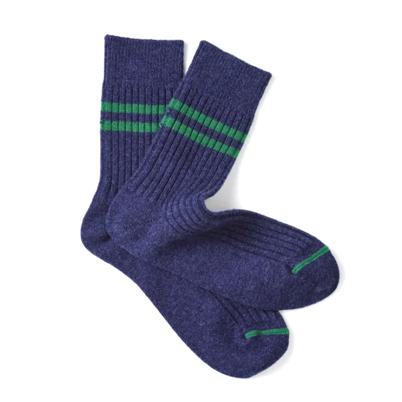 R1489 Merino Lambswool Stripe Socks - Navy/Green made by ROTOTO