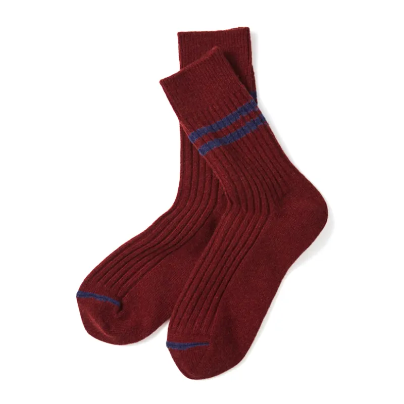 R1489 Merino Lambswool Stripe Socks - Maroon/Navy made by ROTOTO