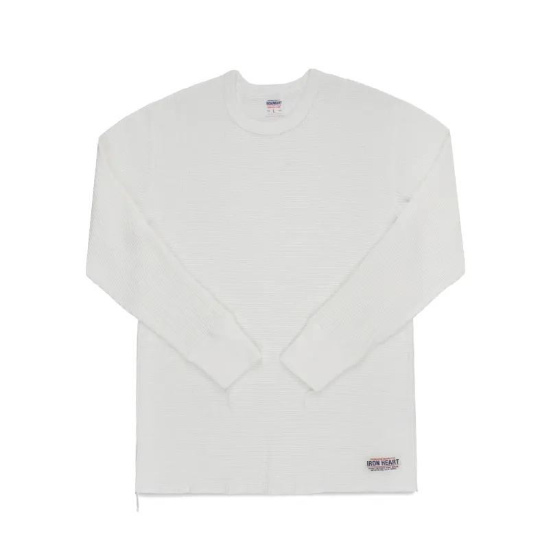 IHTL-1301-WHT Waffle Knit Long Sleeved Crew Neck Thermal Top - White made by Iron Heart
