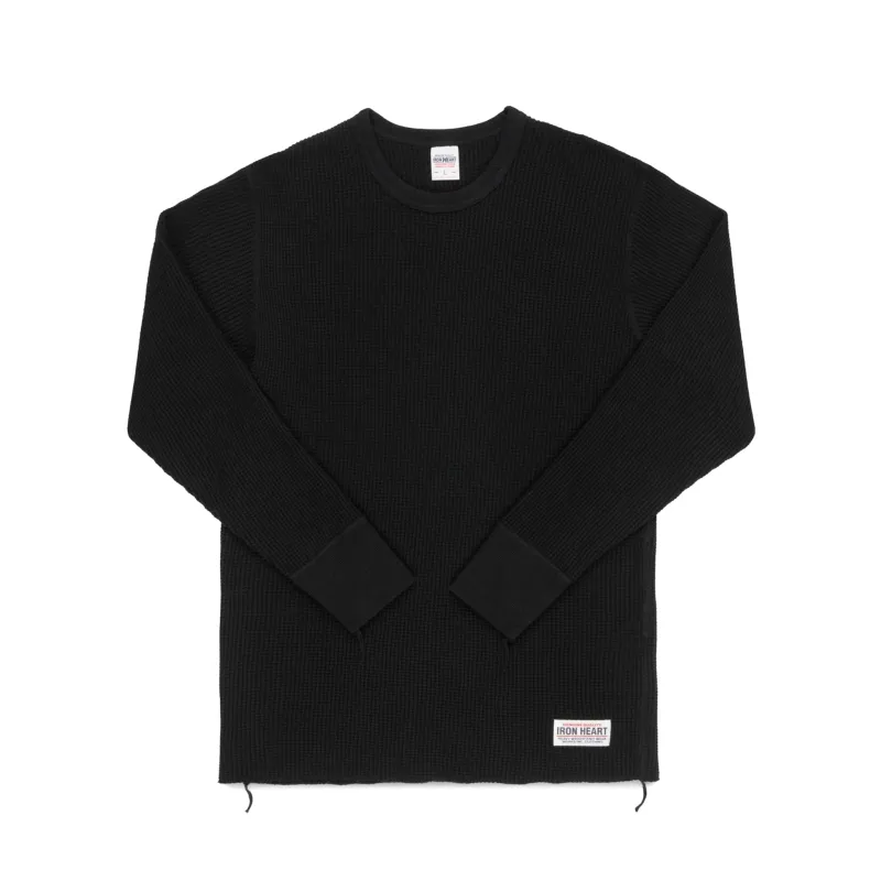 IHTL-1301-BLK Waffle Knit Long Sleeved Crew Neck Thermal Top - Black sold by BlackBlue