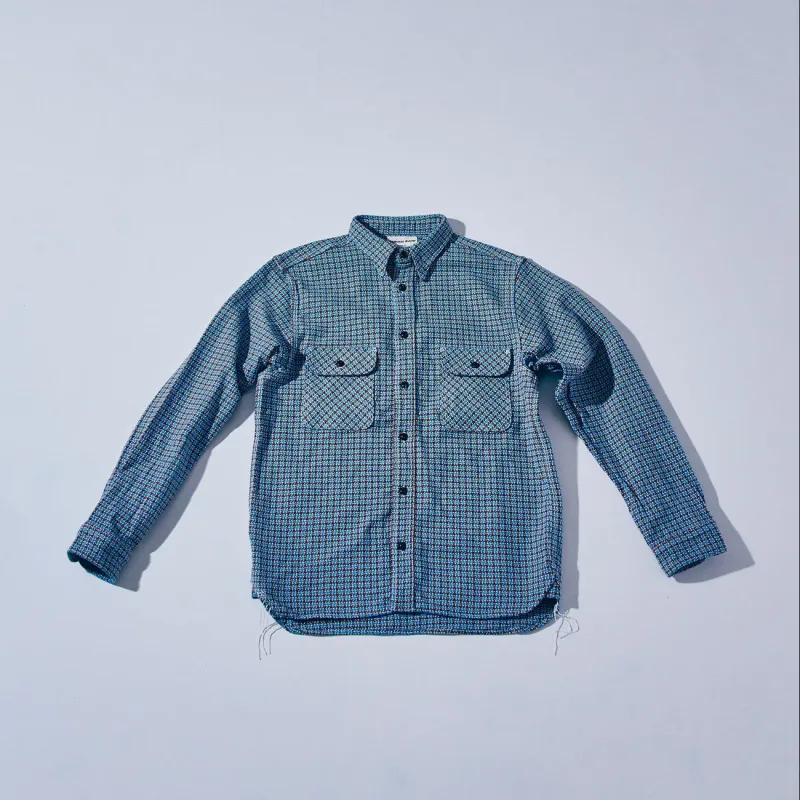 SIN25-02W Cheese Indigo Heavy Flannel Work Shirt Light Blue/Brown sold by BlackBlue