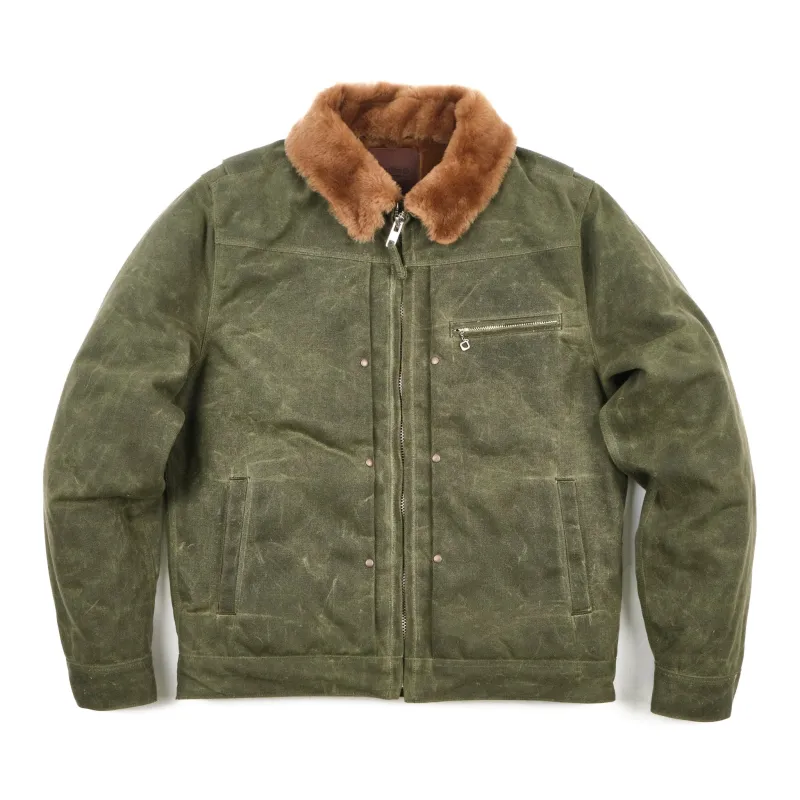 RJ-2 20oz Shearling Lined Waxed Canvas Jacket - Olive sold by BlackBlue
