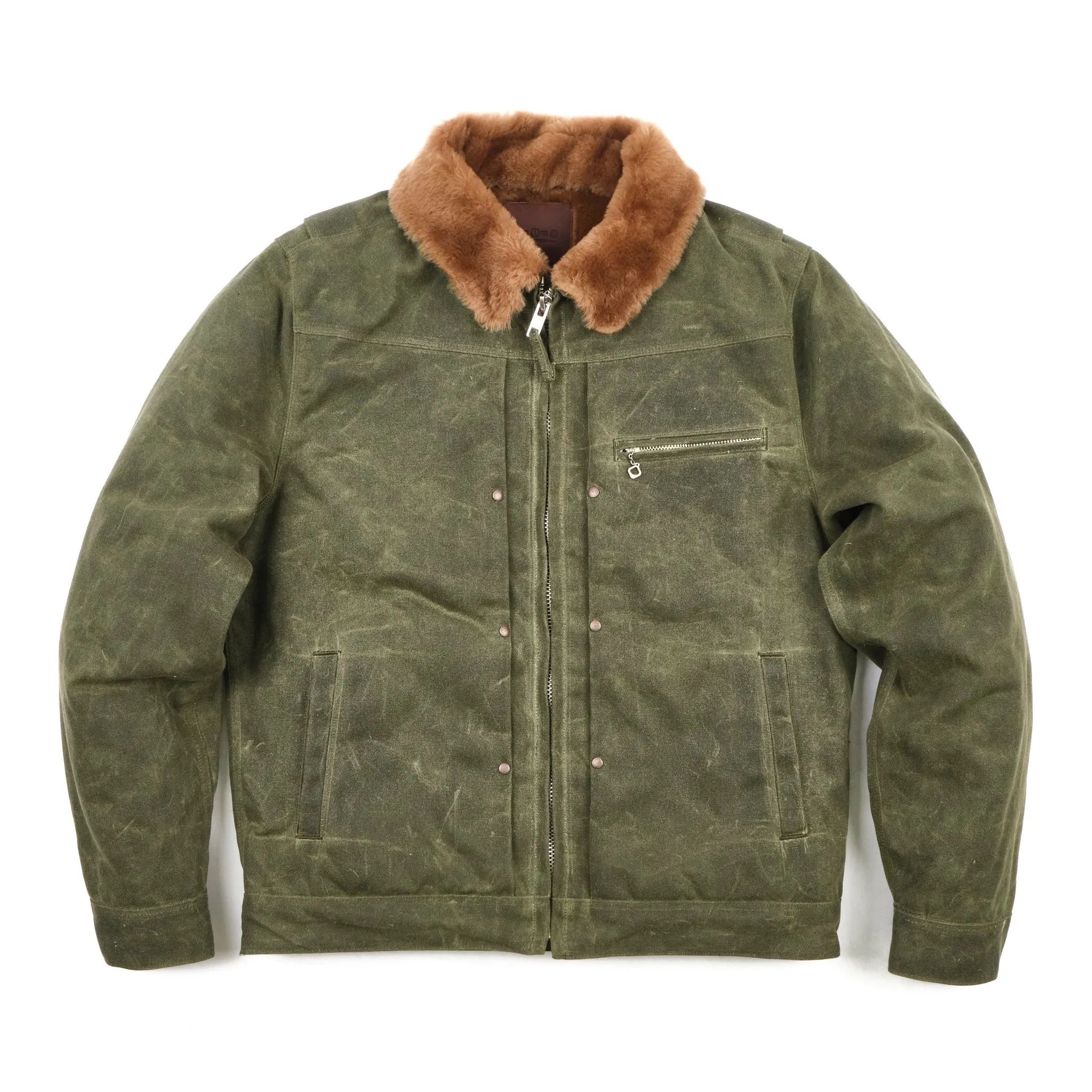 RJ-2 20oz Shearling Lined Waxed Canvas Jacket - Olive sold by BlackBlue