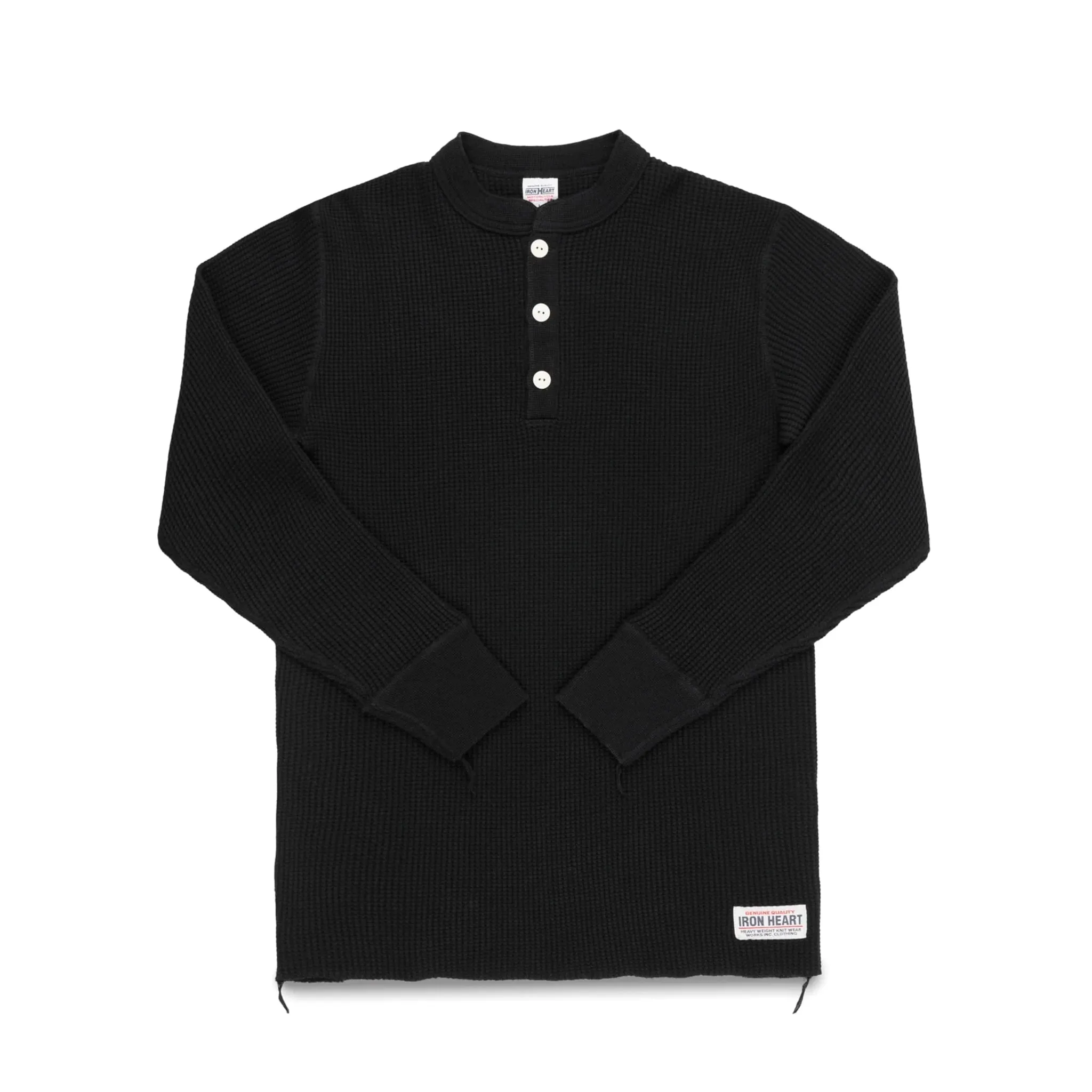 IHTL-1213-BLK Waffle Knit Long Sleeved Thermal Henley - Black sold by BlackBlue