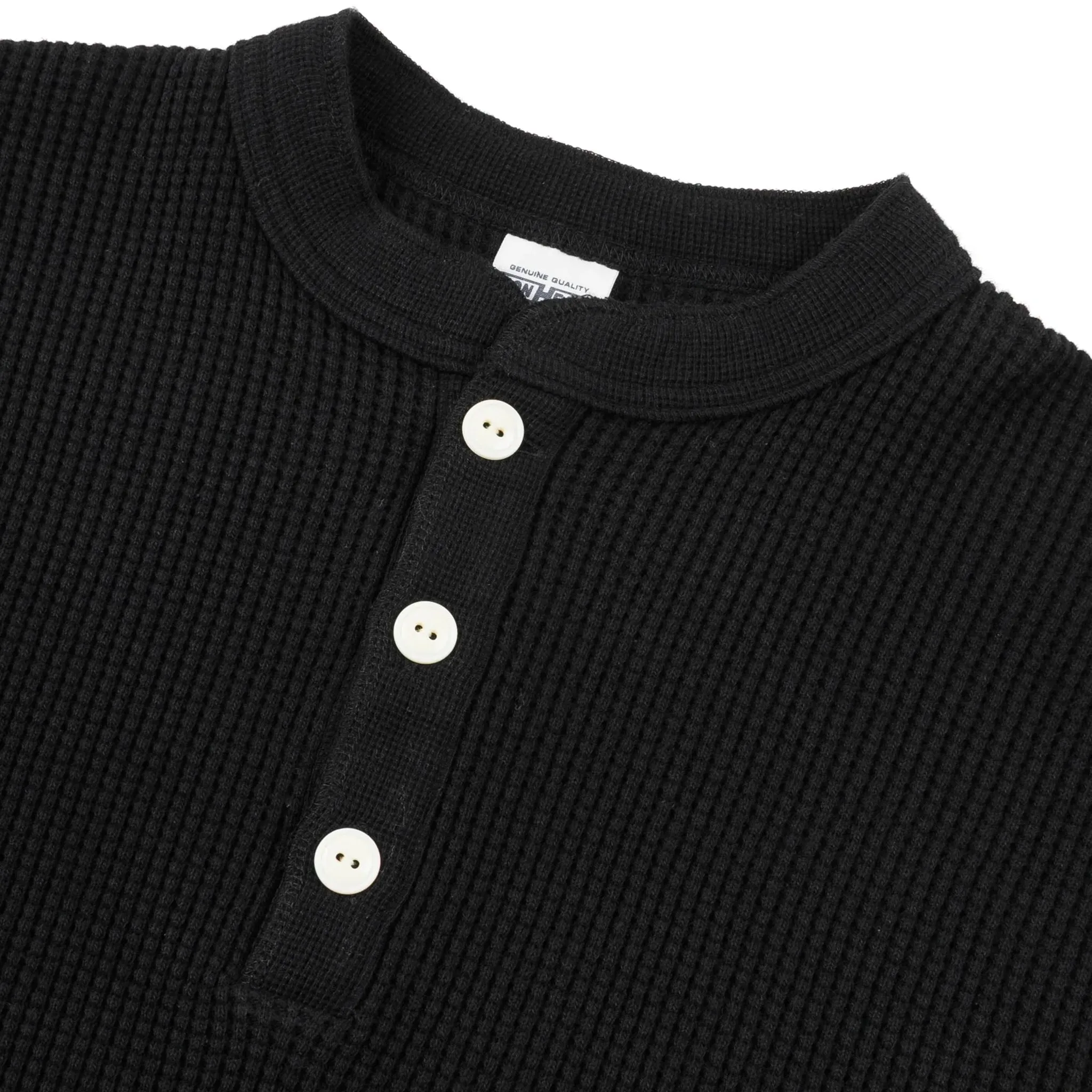 IHTL-1213-BLK Waffle Knit Long Sleeved Thermal Henley - Black sold by BlackBlue product image thumbnail 3
