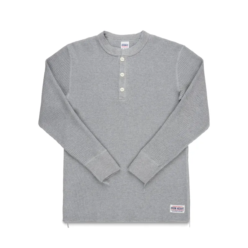 IHTL-1213-GRY Waffle Knit Long Sleeved Thermal Henley - Grey sold by BlackBlue