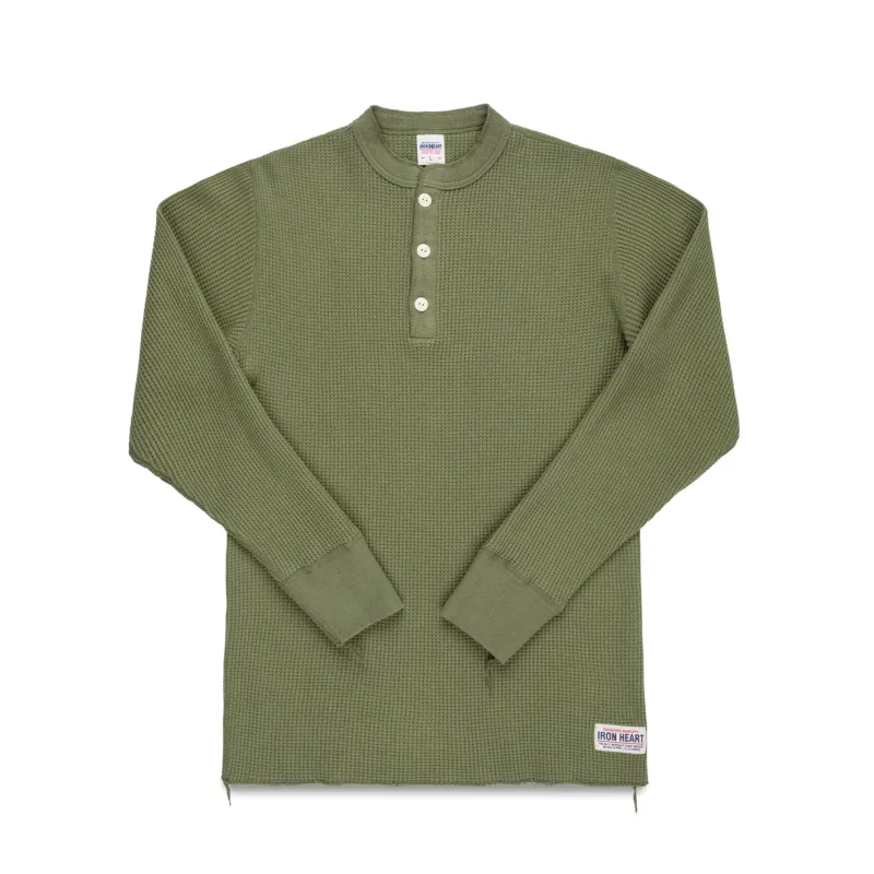 IHTL-1213-OLV Waffle Knit Long Sleeved Thermal Henley - Olive sold by BlackBlue