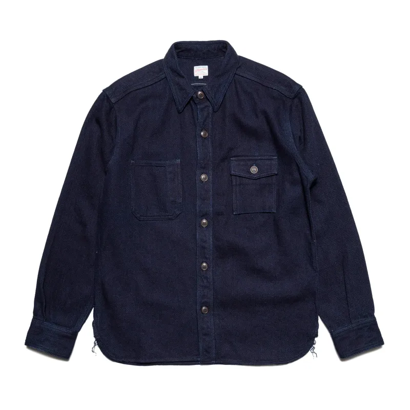 MZLS1070 Work Shirt Heavyweight Indigo Sashiko Dobby made by Momotaro