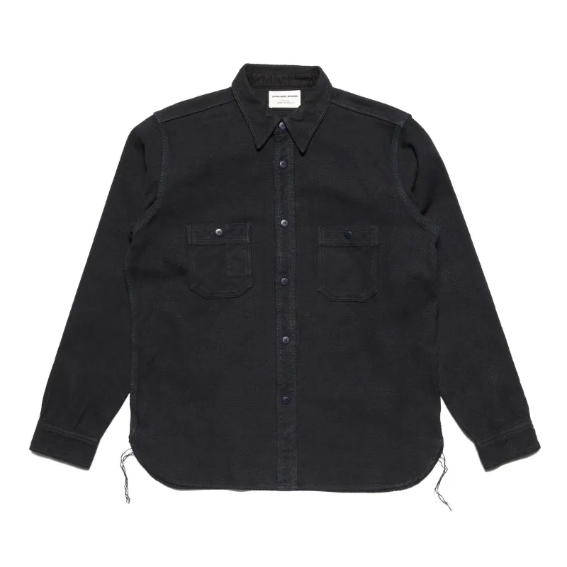 SSN24-01W Overdyed Sashiko Flannel Work Shirt Black made by Samurai Jeans