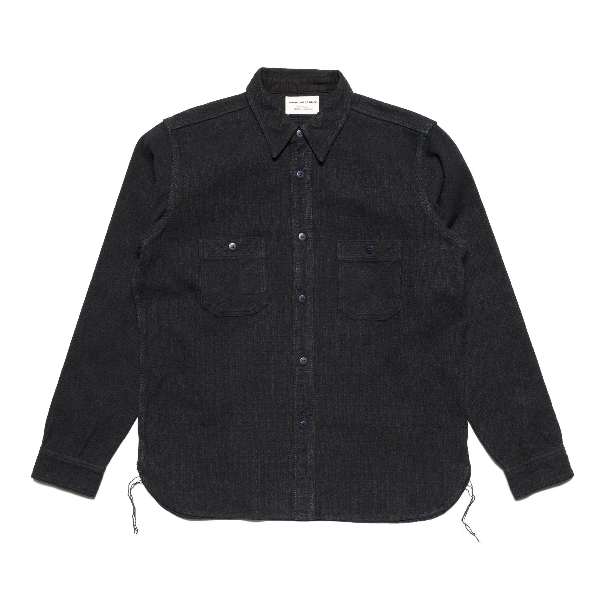 SSN24-01W Overdyed Sashiko Flannel Work Shirt Black sold by BlackBlue
