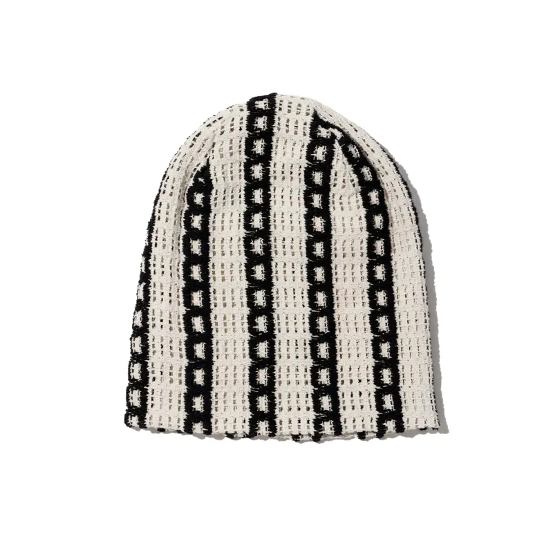 Beanie - White/Black Stripe CP Crochet made by Engineered Garments