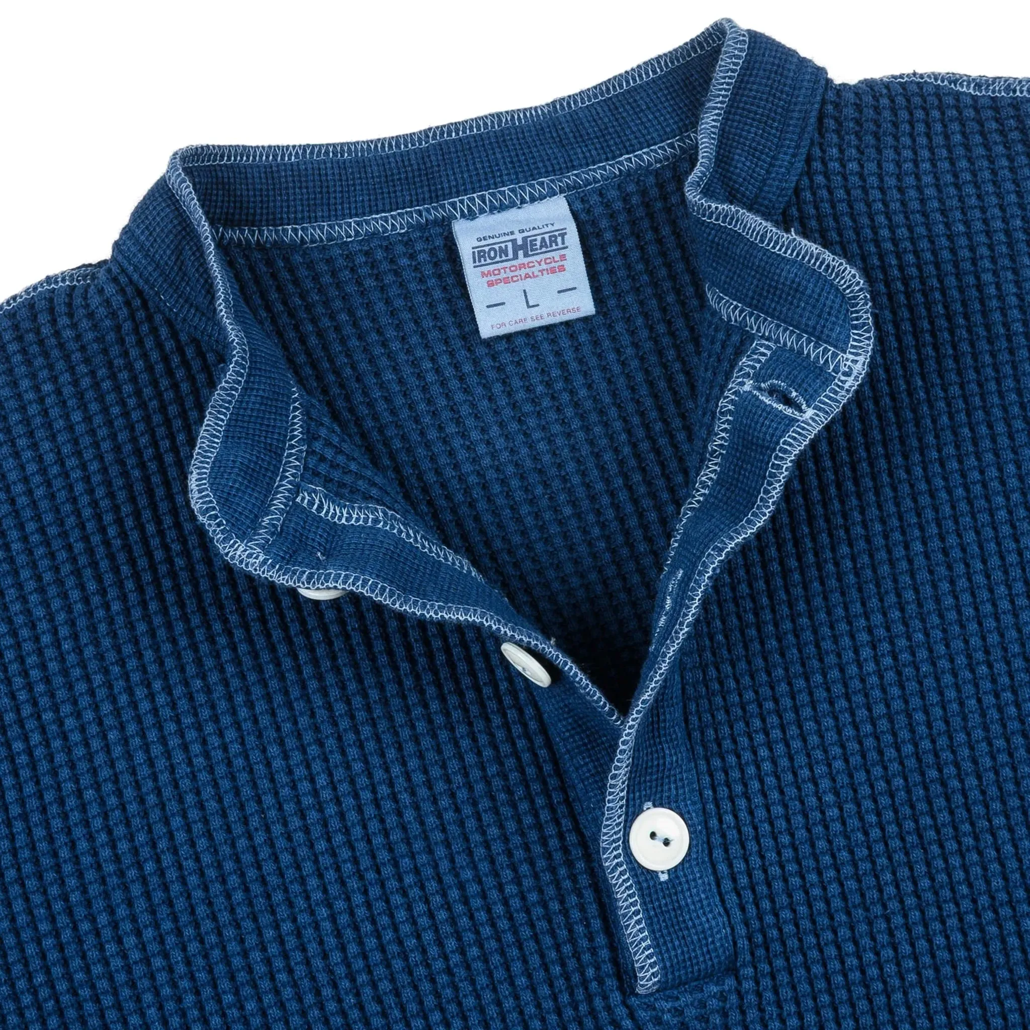 IHTL-1213-IND Waffle Knit Long Sleeved Thermal Henley - Indigo Dyed sold by BlackBlue product image thumbnail 4