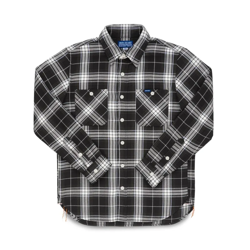 IHSH-441-BLK 9oz Selvedge Flannel Check Work Shirt - Black made by Iron Heart
