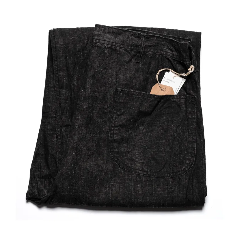 WWII 40's U.S. Navy Sumi Coated Linen Utility Trousers - Black made by orSlow