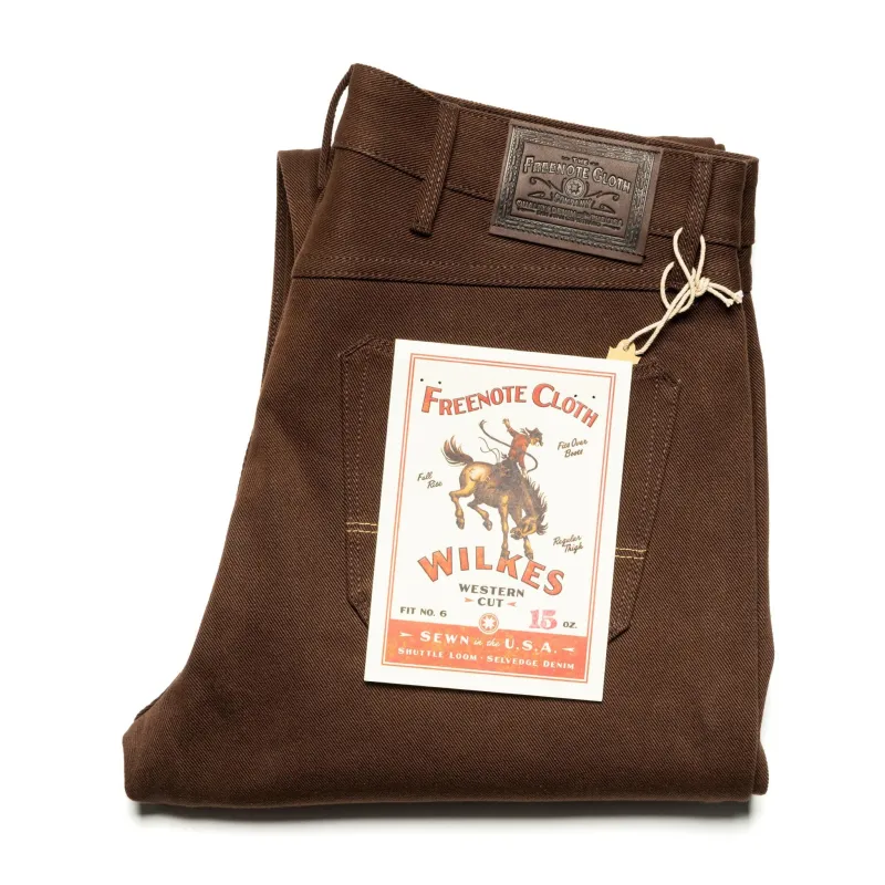 Wilkes Western 15 oz Dark Brown Selvedge Denim made by Freenote Cloth
