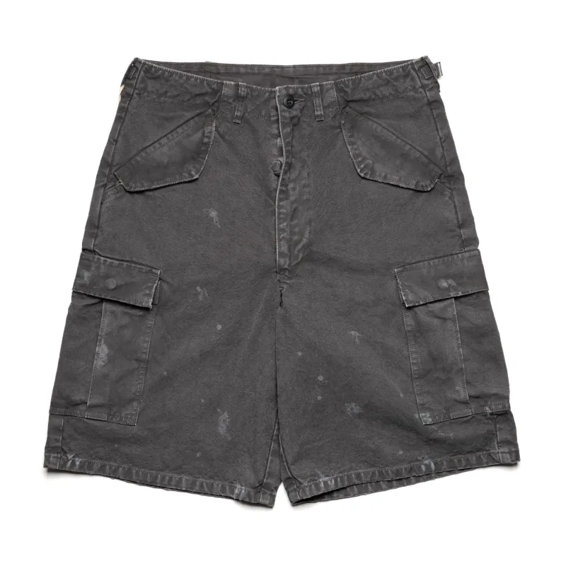1144VE Tent Cloth Field Cargo Shorts VE (Vintage Effect) Faded Black made by Full Count