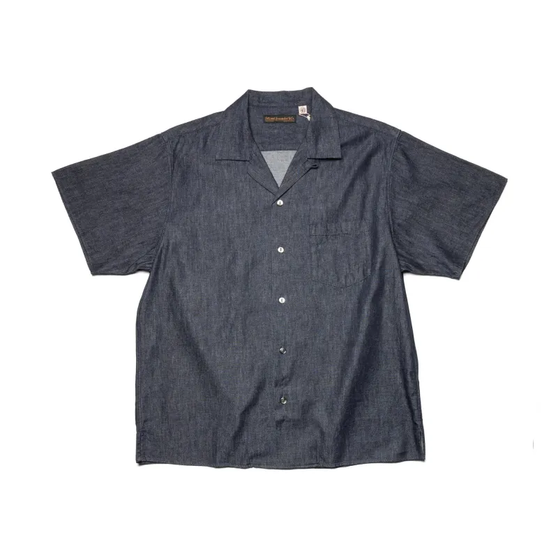 4100-2 Denim Open Collar S/S Shirt - Indigo made by Full Count
