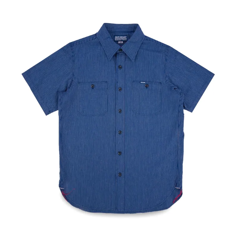 IHSH-420-PIN 5oz Selvedge Ox Cloth Short Sleeved Work Shirt - Pinstripe made by Iron Heart