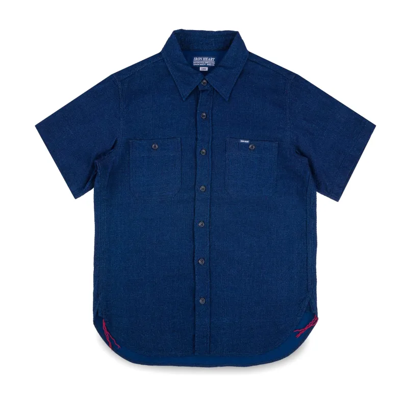 IHSH-417-IND 5oz Double Gauze Short Sleeved Work Shirt - Indigo made by Iron Heart