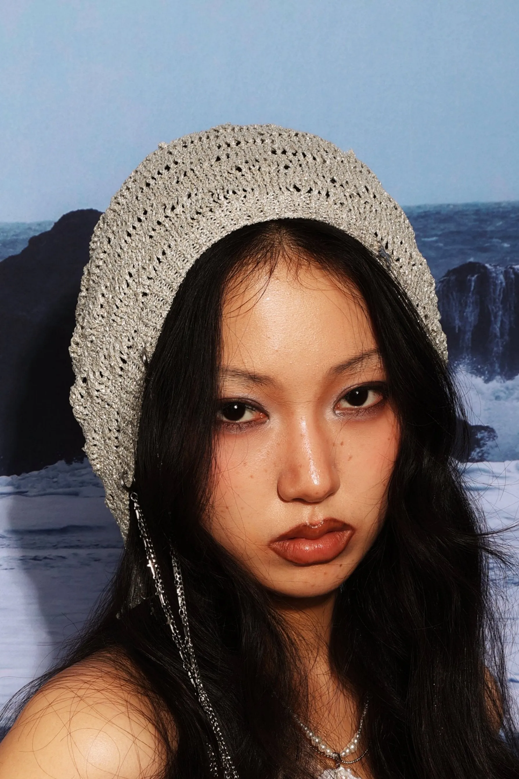 No Restock/ Fervooor Dune silver detachable chain knit beanie hat sold by Fervooor product image thumbnail 2