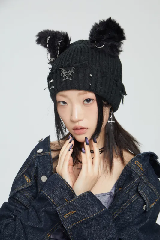 Fervooor black dog ear knit cap hat beanie sold by Fervooor