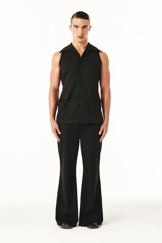 Roman Top Black and Brown pinestripe sold by Salt Murphy