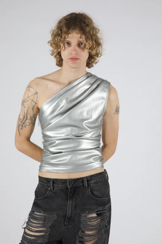 Jacquie Vegan Leather Top Silver sold by Salt Murphy