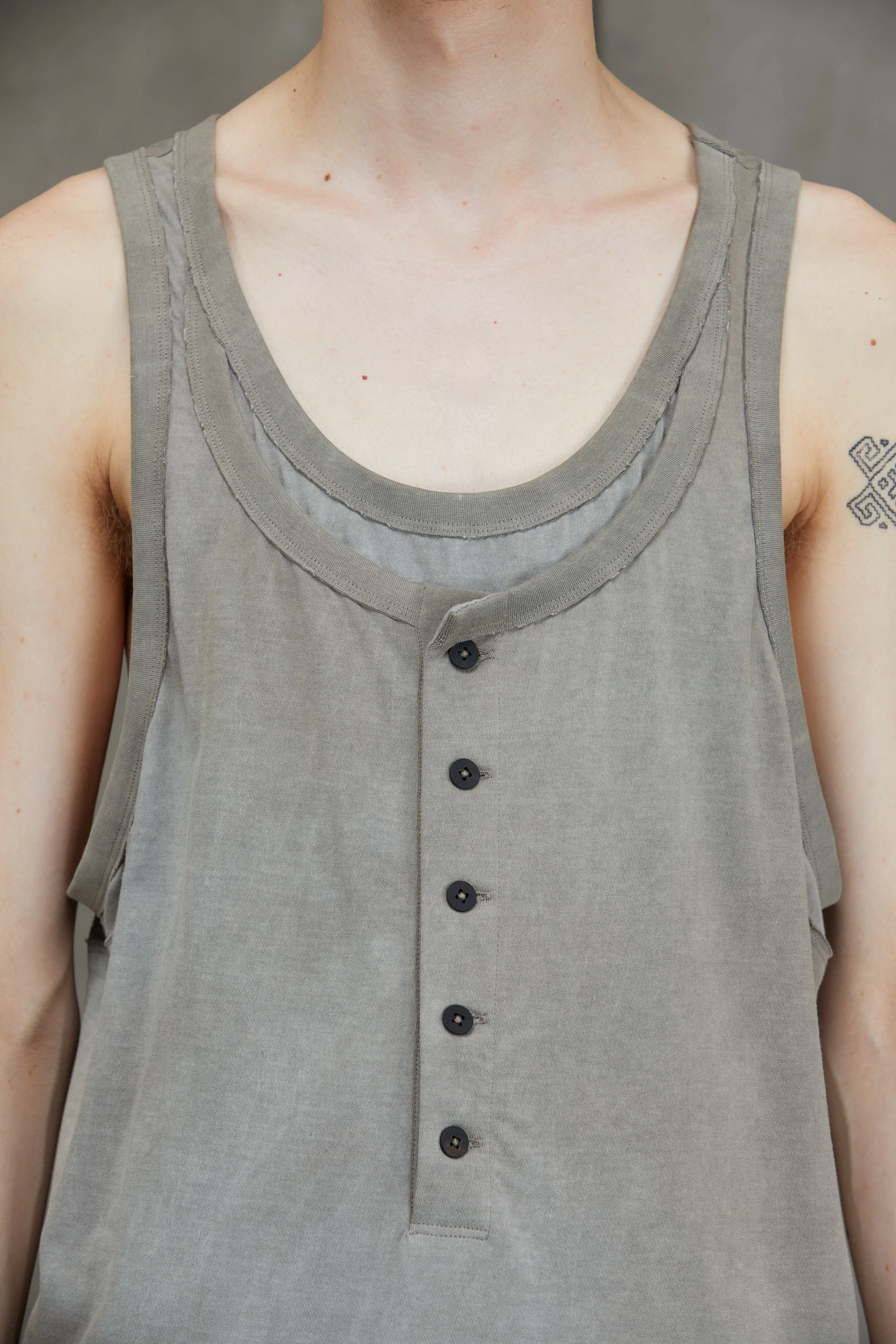 LAYERED JERSEY HENLEY NECK TANK TOP sold by ziggy chen product image thumbnail 5
