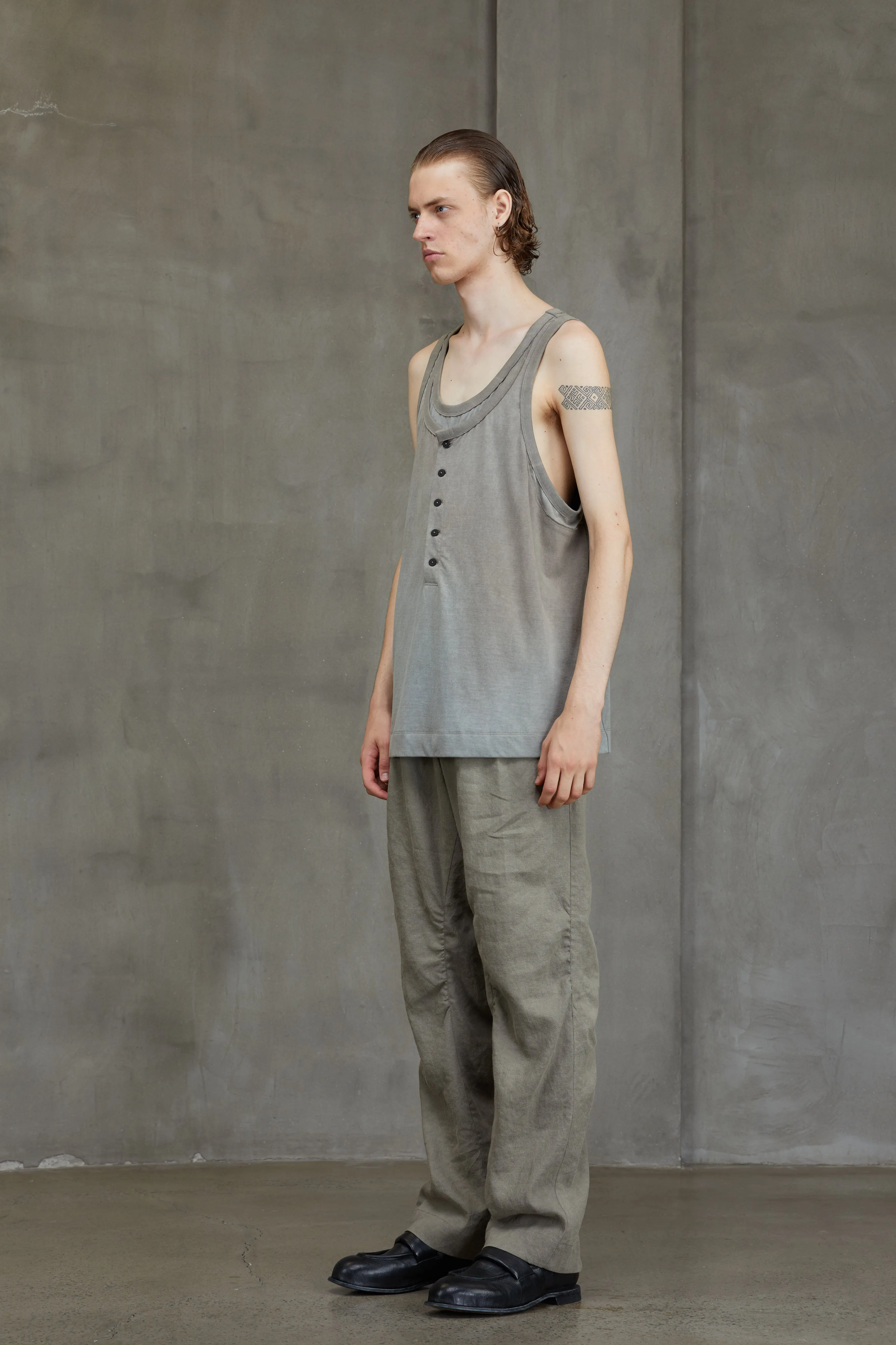 LAYERED JERSEY HENLEY NECK TANK TOP sold by ziggy chen product image thumbnail 2