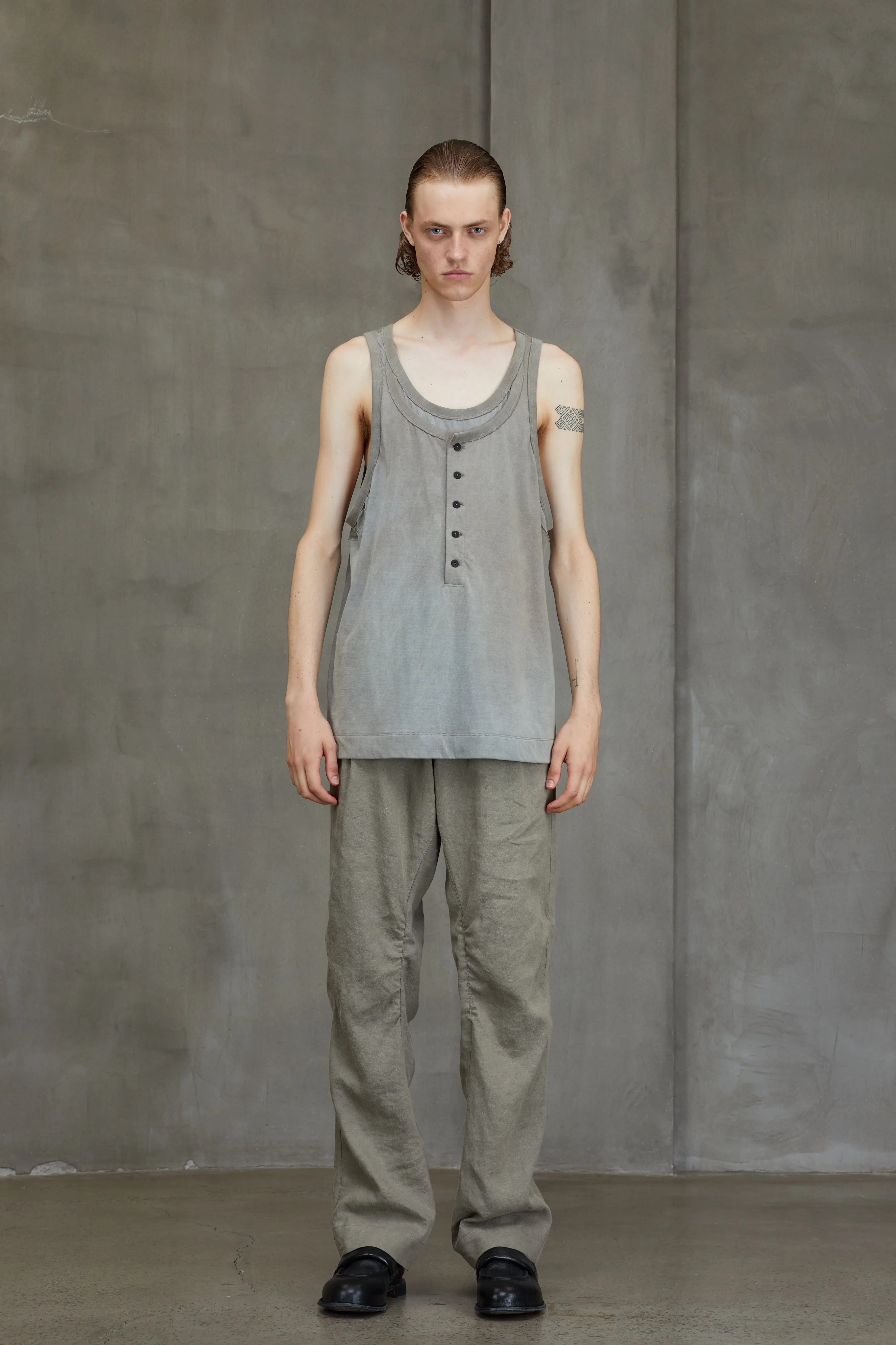 LAYERED JERSEY HENLEY NECK TANK TOP sold by ziggy chen