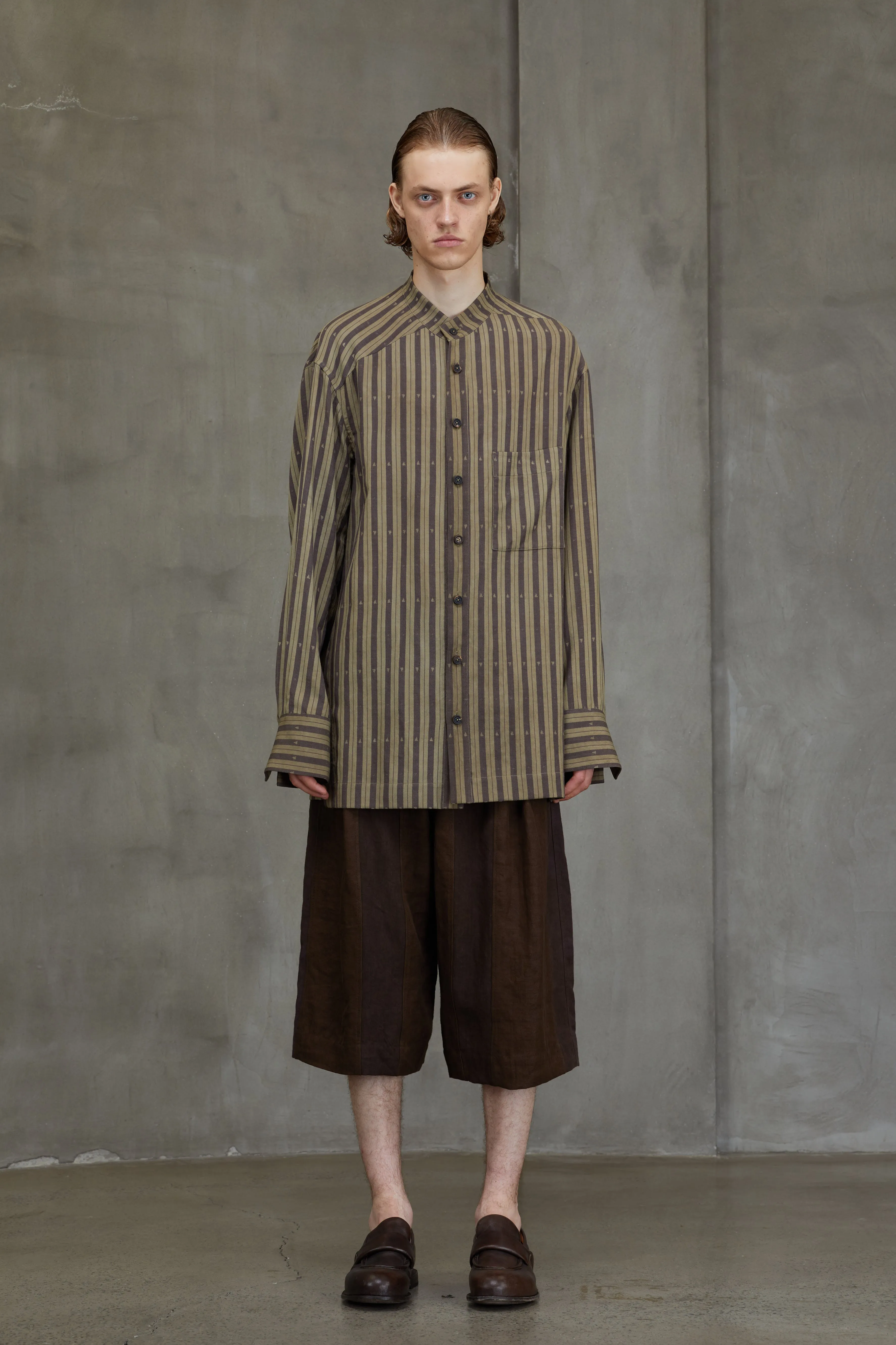 STRIPED MANDARIN COLLAR SHIRT sold by ziggy chen