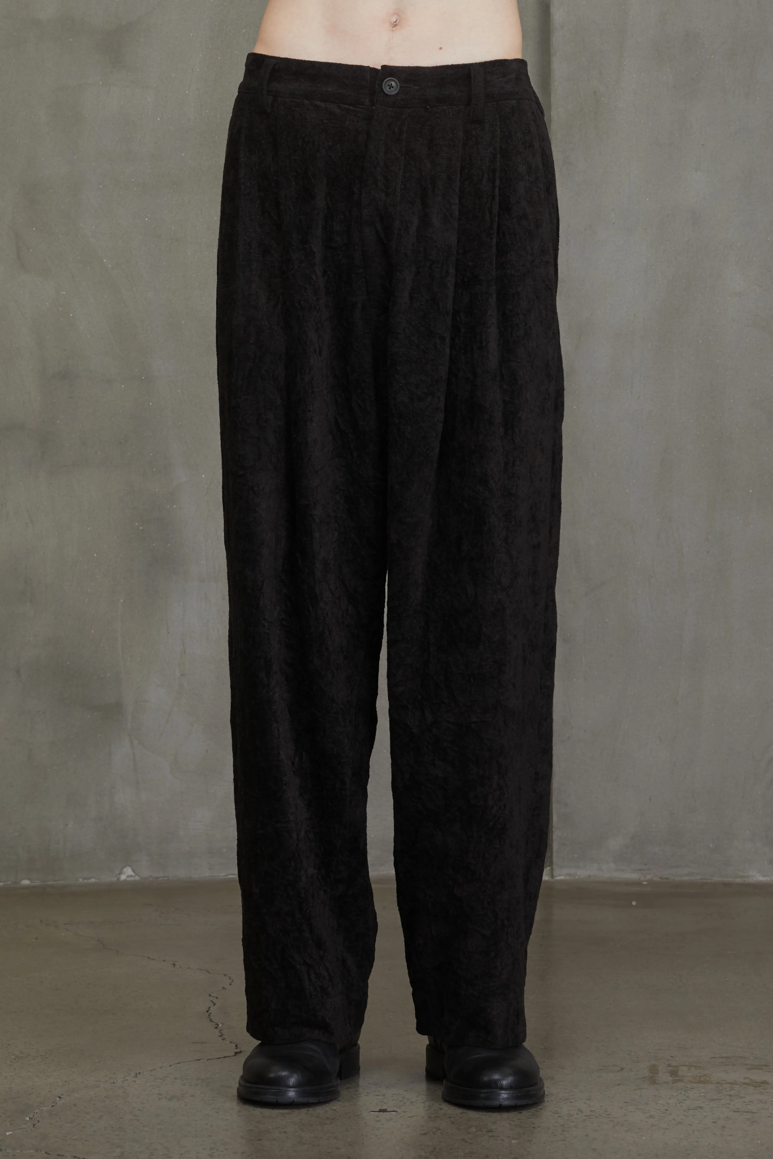 VELVET FRONT PLEAT TROUSERS sold by ziggy chen