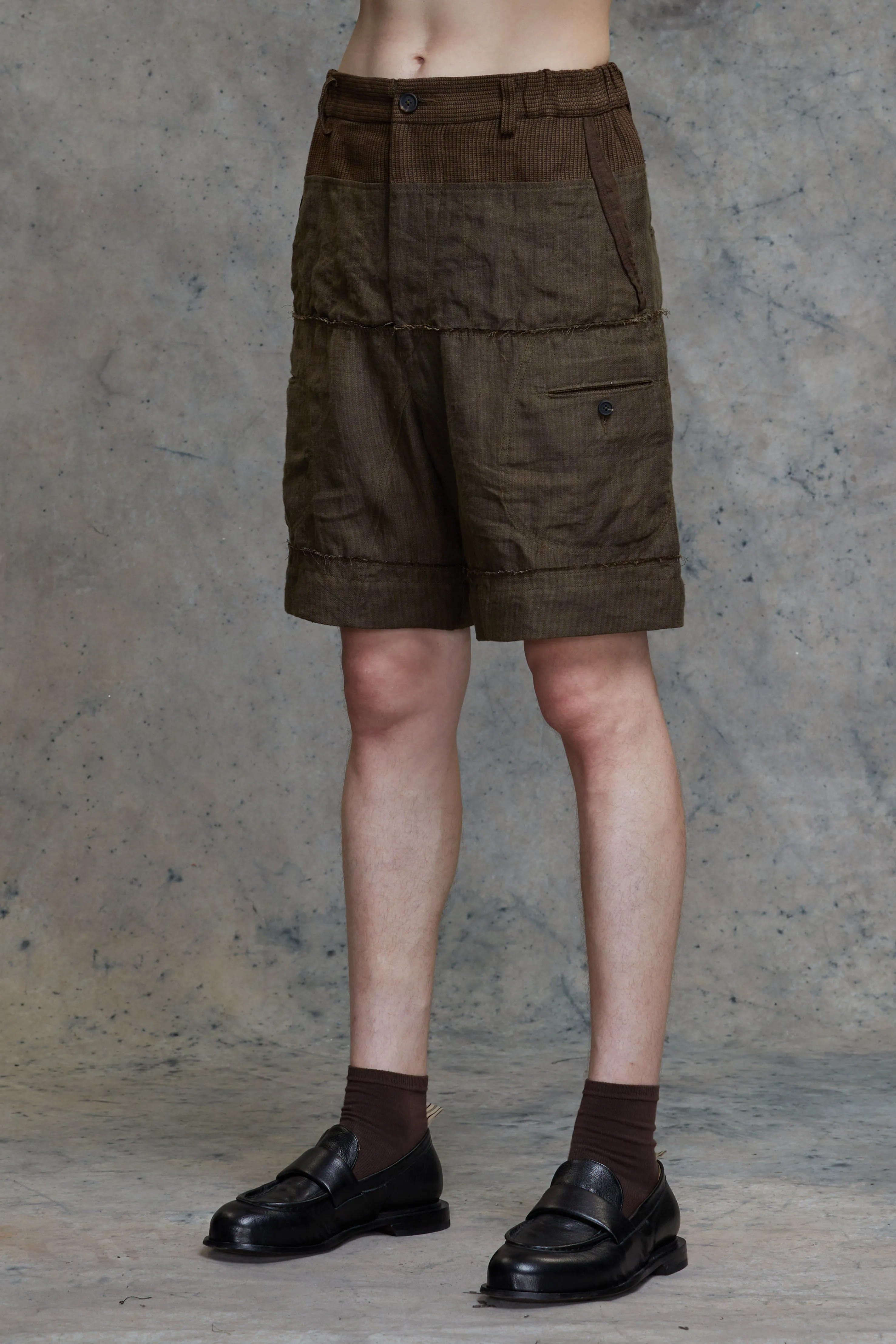 CONTRAST FABRIC COLLAGED 6 POCKET SHORTS sold by ziggy chen product image thumbnail 2