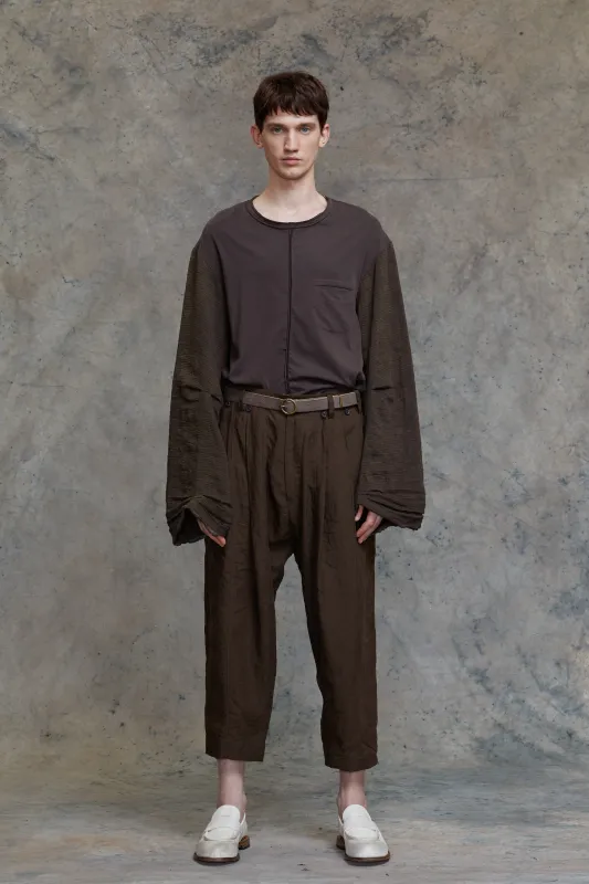 PLEATED DROP-CROTCH CROPPED TROUSERS sold by ziggy chen