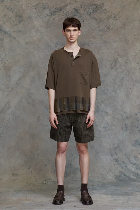 LAYERED HENLEY-NECK T-SHIRT sold by ziggy chen