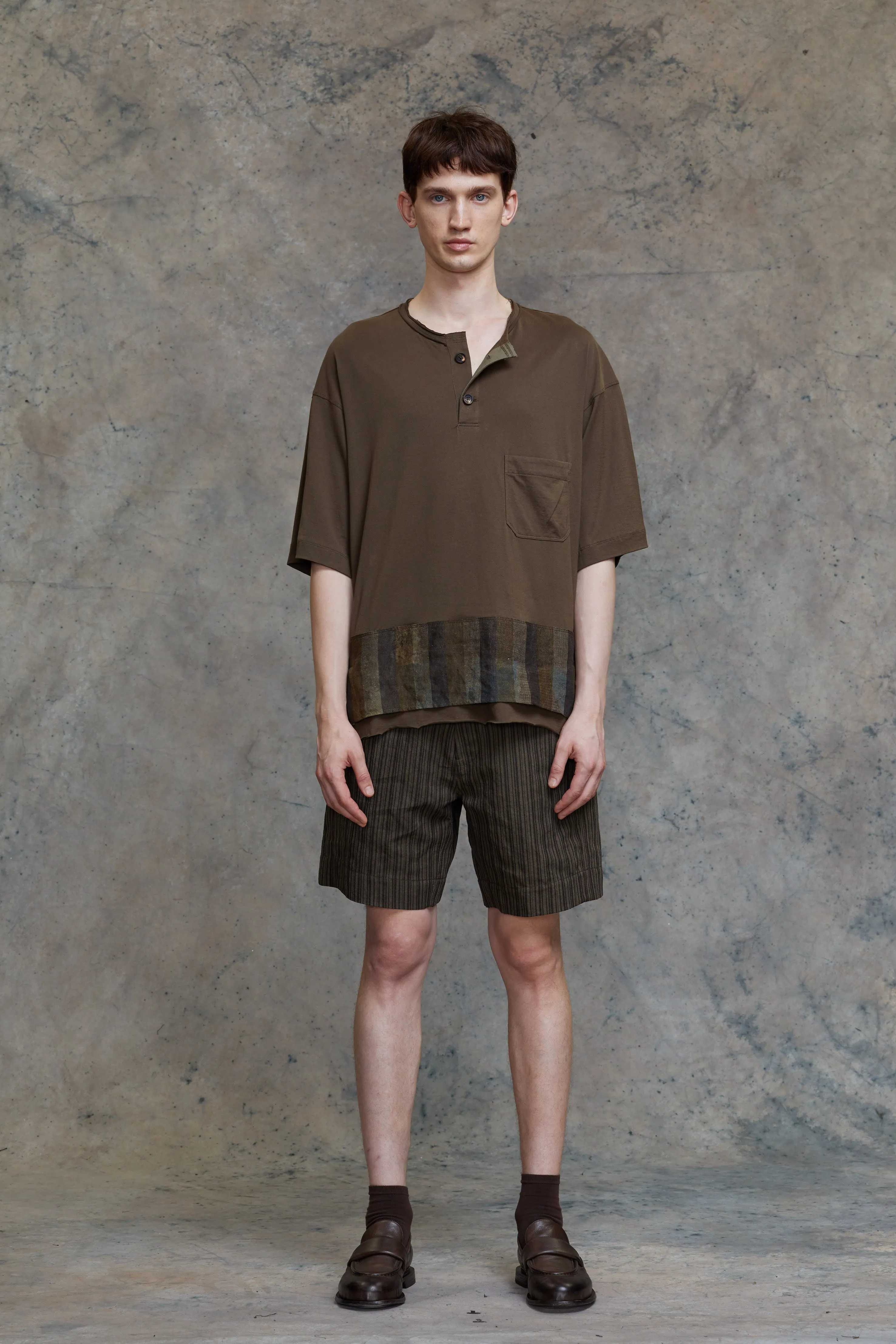 LAYERED HENLEY-NECK T-SHIRT sold by ziggy chen