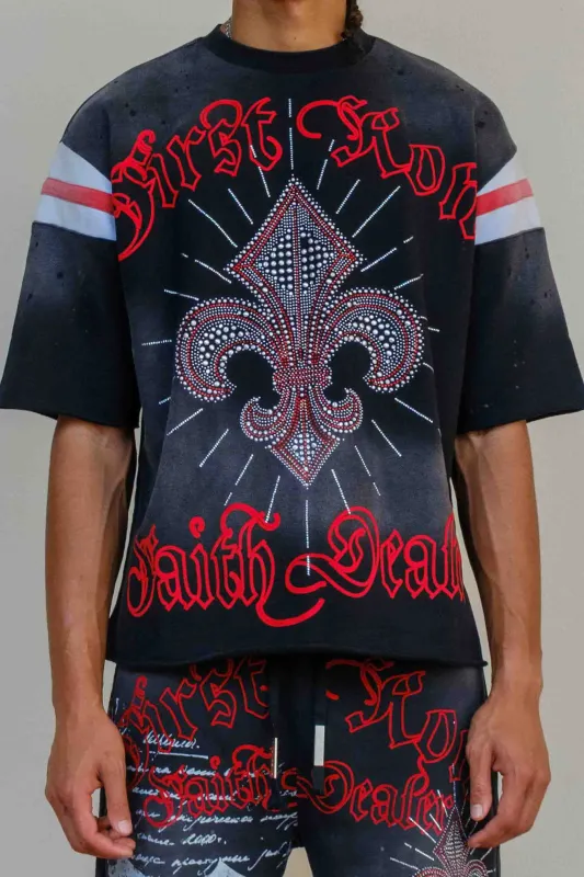 FAITH DEALER A SACRED VOW HALO VARSITY TEE made by First Row
