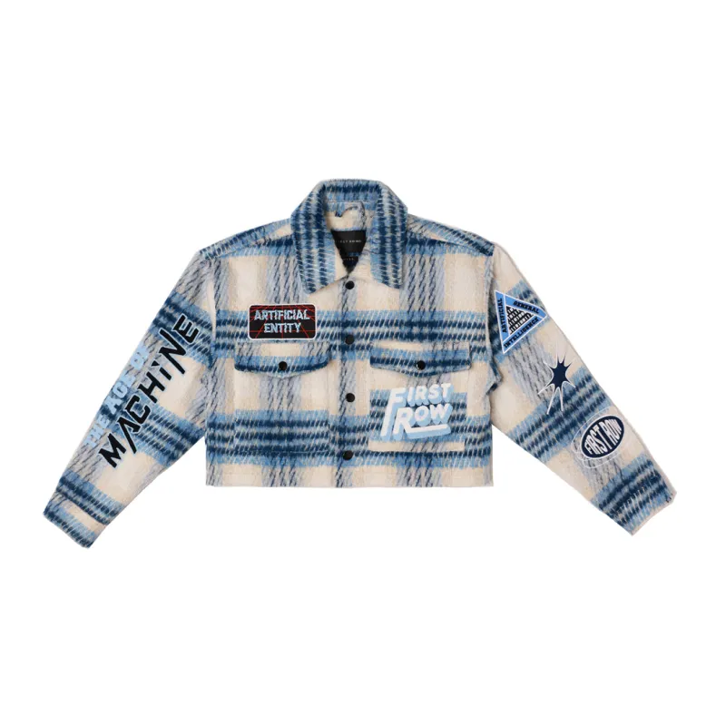 POST HUMAN CROP WOOL PLAID SHACKET made by First Row
