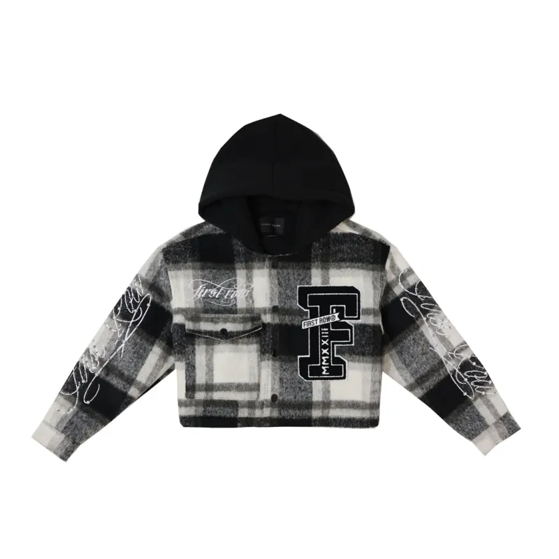FR EMBLEM WOOL HOOD PLAID SHACKET made by First Row